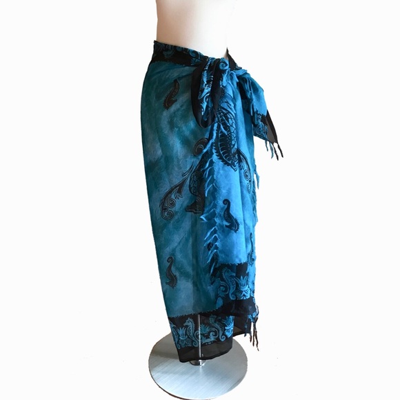 Other - Ocean Blues & Black Seahorse Fringed Wrap Sarong